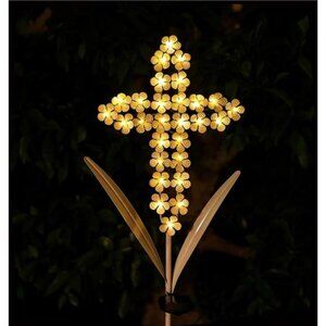 White Cross Garden Stake Solar Lights Metal Hydrangea Cross Stake Memorial Gift